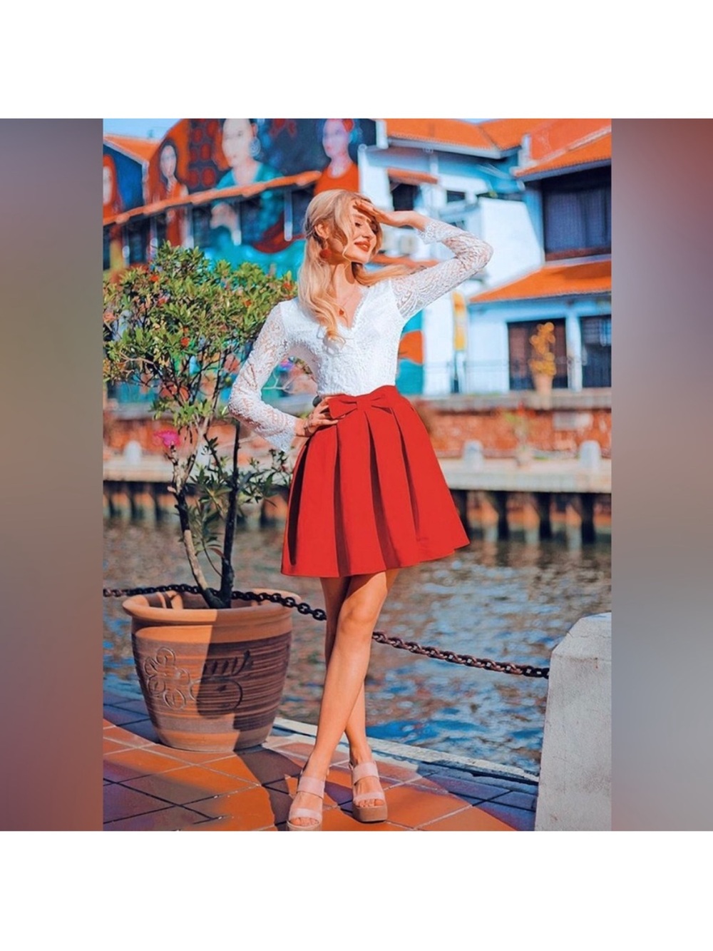 Chicwish Pleated Red A-Line Skirt | Size M